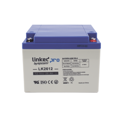 Batería 12 Vcc / 26 Ah / UL / Tecnología AGM-VRLA / Para uso en equipo electrónico, Alarmas de Intrusión / Incendio/ Control de acceso / Video Vigilancia / Terminales T1