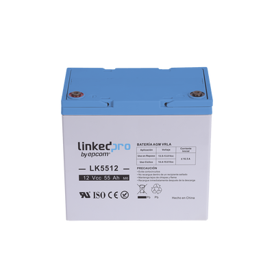 Batería 12 Vcc / 55 Ah / UL / Tecnología AGM-VRLA / Para uso en equipo electrónico, Alarmas de Intrusión / Incendio/ Control de acceso / Video Vigilancia / T2