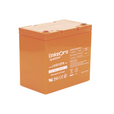 Batería 12 Vcc / 55 Ah / UL / Tecnología AGM-VRLA / Retardo a la flama / Para uso en equipo electrónico, Alarmas de Intrusión / Incendio/ Control de acceso / Video Vigilancia / T2