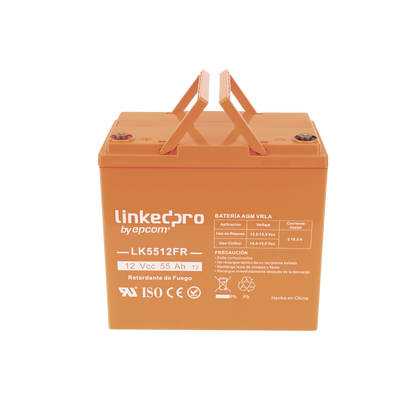 Batería 12 Vcc / 55 Ah / UL / Tecnología AGM-VRLA / Retardo a la flama / Para uso en equipo electrónico, Alarmas de Intrusión / Incendio/ Control de acceso / Video Vigilancia / T2