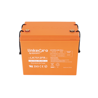 Batería 12 Vcc / 75 Ah / UL / Tecnología AGM-VRLA / Retardo a la flama / Para uso en equipo electrónico, Alarmas de Intrusión / Incendio/ Control de acceso / Video Vigilancia / T2