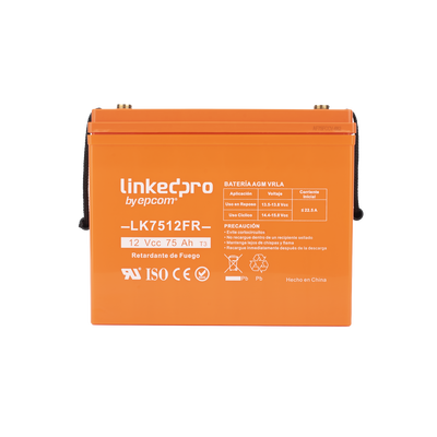 Batería 12 Vcc / 75 Ah / UL / Tecnología AGM-VRLA / Retardo a la flama / Para uso en equipo electrónico, Alarmas de Intrusión / Incendio/ Control de acceso / Video Vigilancia / T2