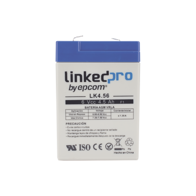 Batería 6 Vcc / 4.5 Ah / UL / Tecnología AGM-VRLA / Para uso en equipo electrónico, Alarmas de Intrusión / Incendio/ Control de acceso / Video Vigilancia / Terminales F1 ( Incluye adaptador para terminal F2 )  y F2.