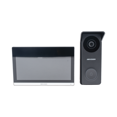 Kit de Videoportero Hibrido TurboHD con Pantalla LCD touch de 7" Wi-Fi / Frente de Calle para Exterior Metalico / 720p (1 Megapíxel )130° de Visión (Gran Angular) / Llamada a App Hik-Connect