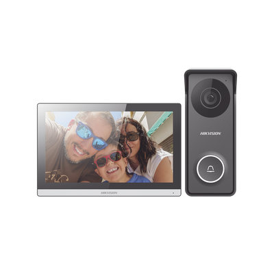 Kit de Videoportero Hibrido TurboHD con Pantalla LCD touch de 7" Wi-Fi / Frente de Calle para Exterior Metalico / 720p (1 Megapíxel )130° de Visión (Gran Angular) / Llamada a App Hik-Connect