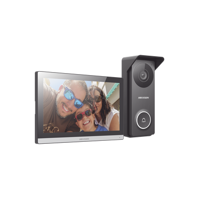 Kit de Videoportero Hibrido TurboHD con Pantalla LCD touch de 7" Wi-Fi / Frente de Calle para Exterior Metalico / 720p (1 Megapíxel )130° de Visión (Gran Angular) / Llamada a App Hik-Connect