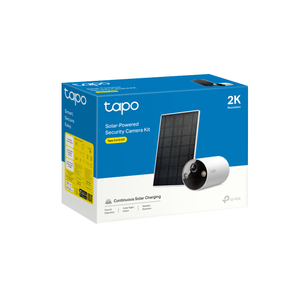 Tapo C410 KIT Cámara de Vigilancia Wi-Fi Solar con Vista 3MP QHD y Detección IA Avanzada gratuita,  Grabación de Vídeo 2K QHD, Alimentación Ininterrumpida. IP66.