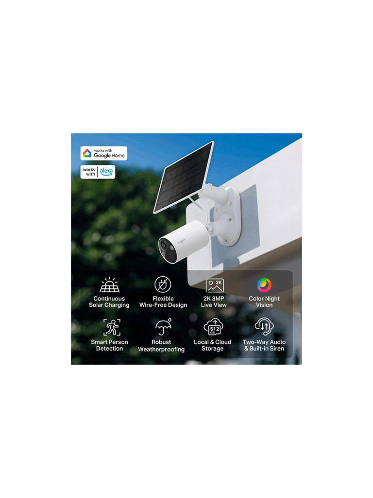 Tapo C410 KIT Cámara de Vigilancia Wi-Fi Solar con Vista 3MP QHD y Detección IA Avanzada gratuita,  Grabación de Vídeo 2K QHD, Alimentación Ininterrumpida. IP66.