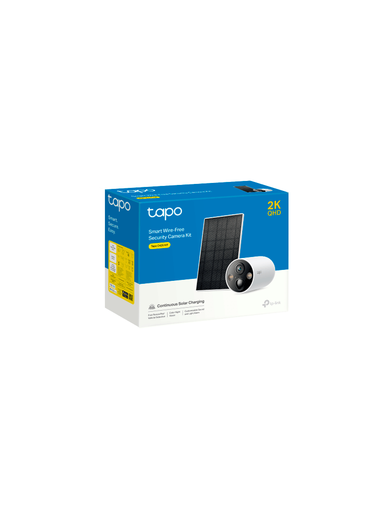 Tapo C425 KIT  Cámara de Vigilancia Wi-Fi Solar con Vista 2K QHD y Detección IA Avanzada gratuita,  Grabación de Vídeo 2K QHD, Alimentación Ininterrumpida. IP66.