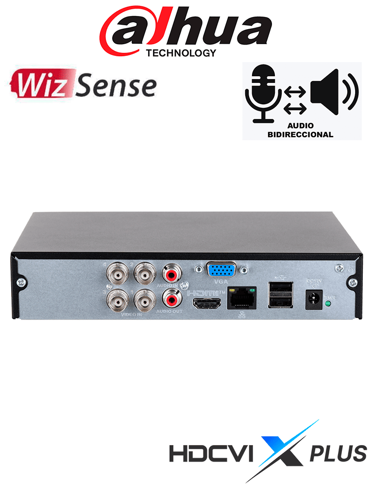 DAHUA DH-XVR1B04H-I/T - DVR de 4 canales 5MP Lite WizSense y H.265+/ HDCVI X PLUS/ Soporta 4 Canales + 2 IP o Hasta 6 Canales IP/ Audio Bidireccional en los 4 Canales/ SMD Plus y Búsqueda Inteligente de Humanos y Vehículos/ Compatible con Dolink Care