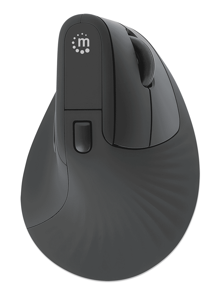 MANHATTAN - 190336 - Mouse USB inalámbrico ergonómico vertical / Nanorreceptor USB-A, seis botones con rueda de desplazamiento, 800/1200/1600 ppp, ángulo compatible con la muñeca, negro