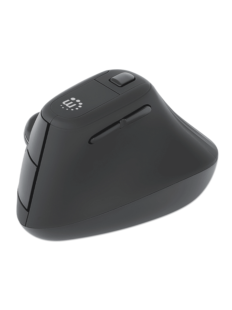MANHATTAN - 190336 - Mouse USB inalámbrico ergonómico vertical / Nanorreceptor USB-A, seis botones con rueda de desplazamiento, 800/1200/1600 ppp, ángulo compatible con la muñeca, negro