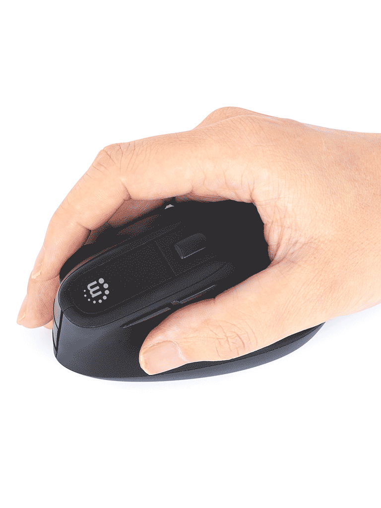 MANHATTAN - 190336 - Mouse USB inalámbrico ergonómico vertical / Nanorreceptor USB-A, seis botones con rueda de desplazamiento, 800/1200/1600 ppp, ángulo compatible con la muñeca, negro