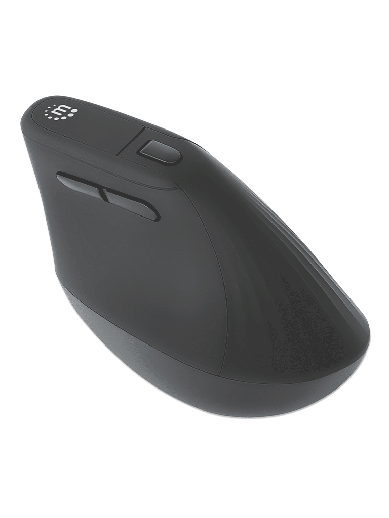 MANHATTAN - 190336 - Mouse USB inalámbrico ergonómico vertical / Nanorreceptor USB-A, seis botones con rueda de desplazamiento, 800/1200/1600 ppp, ángulo compatible con la muñeca, negro