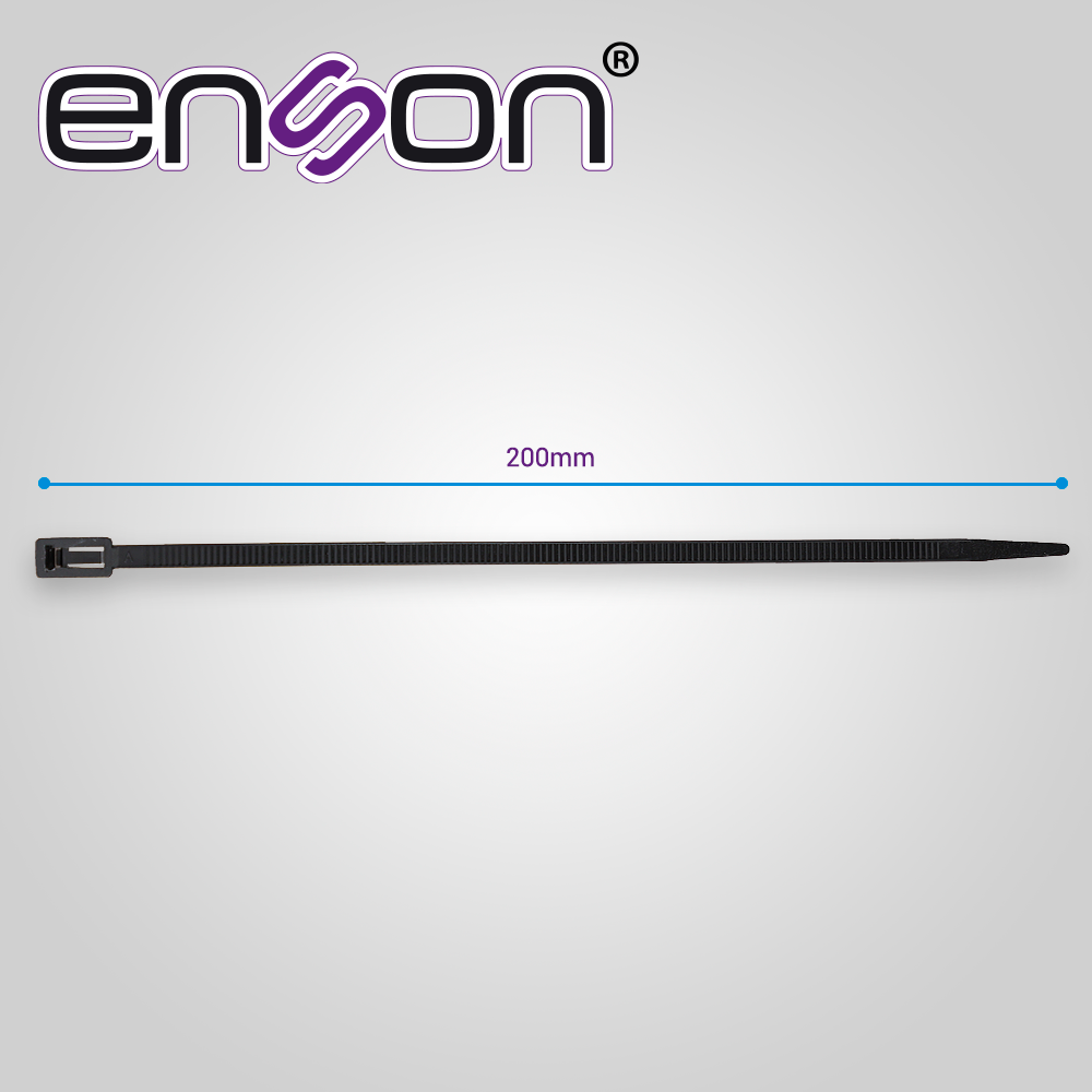 CINCHO DE NYLON REUTILIZABLE ENSON ENS-CHR200 4.8 X 200MM DE LONGITUD FUERZA DE TENSION DE HASTA 18 KGS

