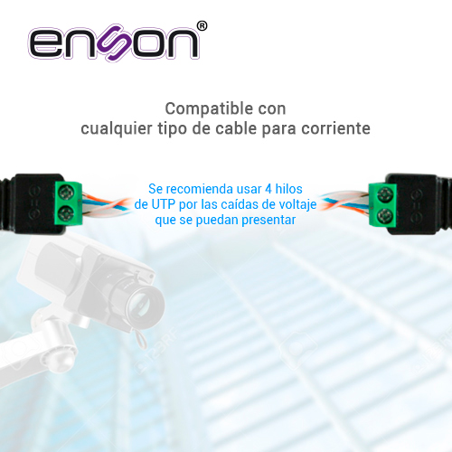 CONECTOR DE CORRIENTE ENS-MC01 MACHO ENSON TIPO JACK 3.5 MM PARA CAMARAS CCTV / CON BLOQUE POLARIZADO / MEDIDAS: 2.1 X 5.5 MM.