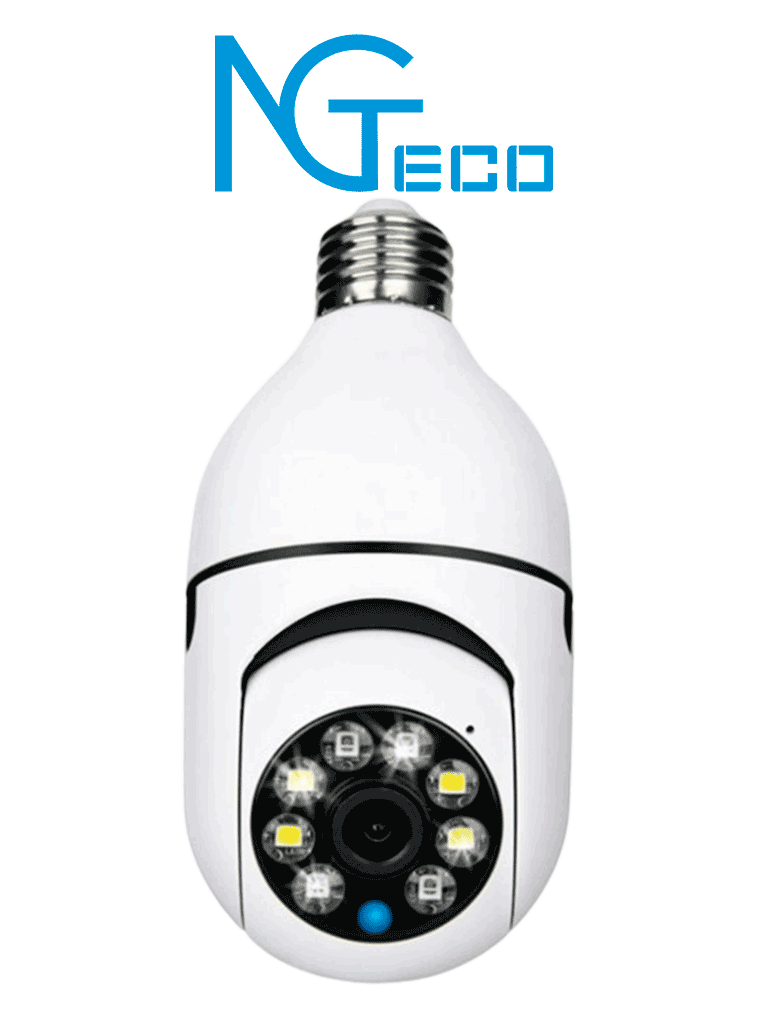 NGTECO NGSH01C2IN - Cámara Inteligente WiFi / 2MP / Visión PTZ 355° / Lente HD 4mm / Visión Nocturna IR + Luz Blanca / Audio 2 Vias / Almacenamiento Local y en la Nube / Onvif / Compatible con Alexa y Asistente de Google