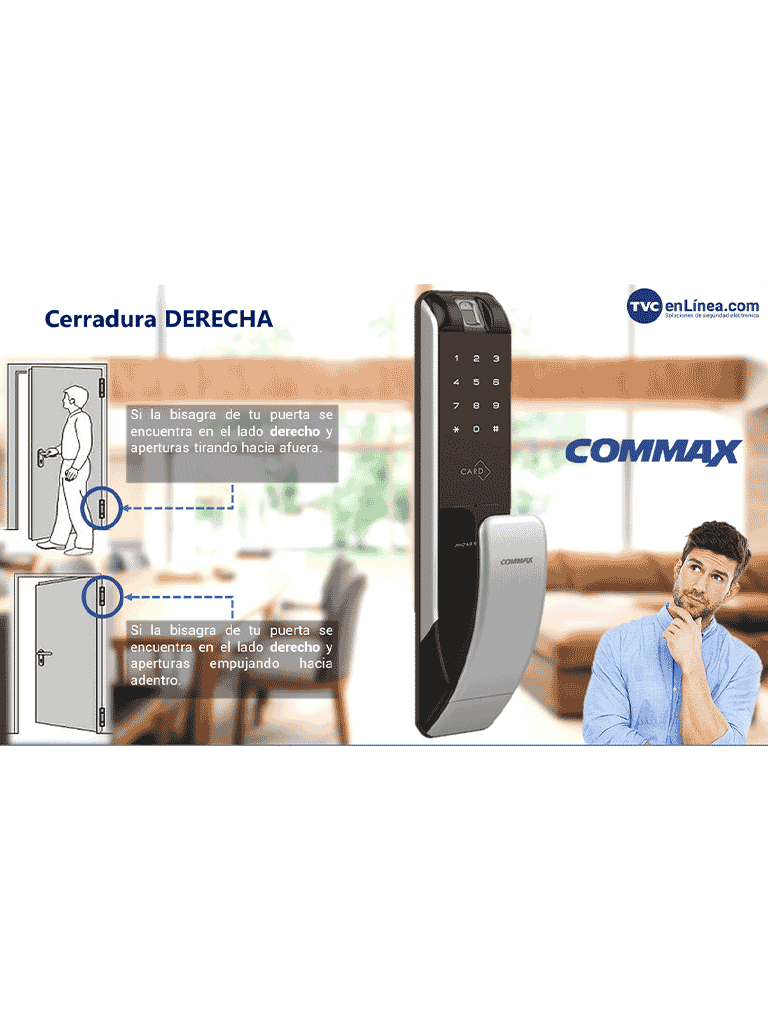COMMAX CDL210R - Cerradura biométrica inteligente con apertura por medio