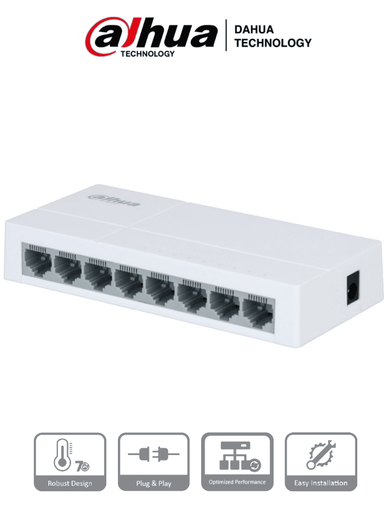 DAHUA PFS3008-8ET-L - Switch para Escritorio de 8 Puertos Fast