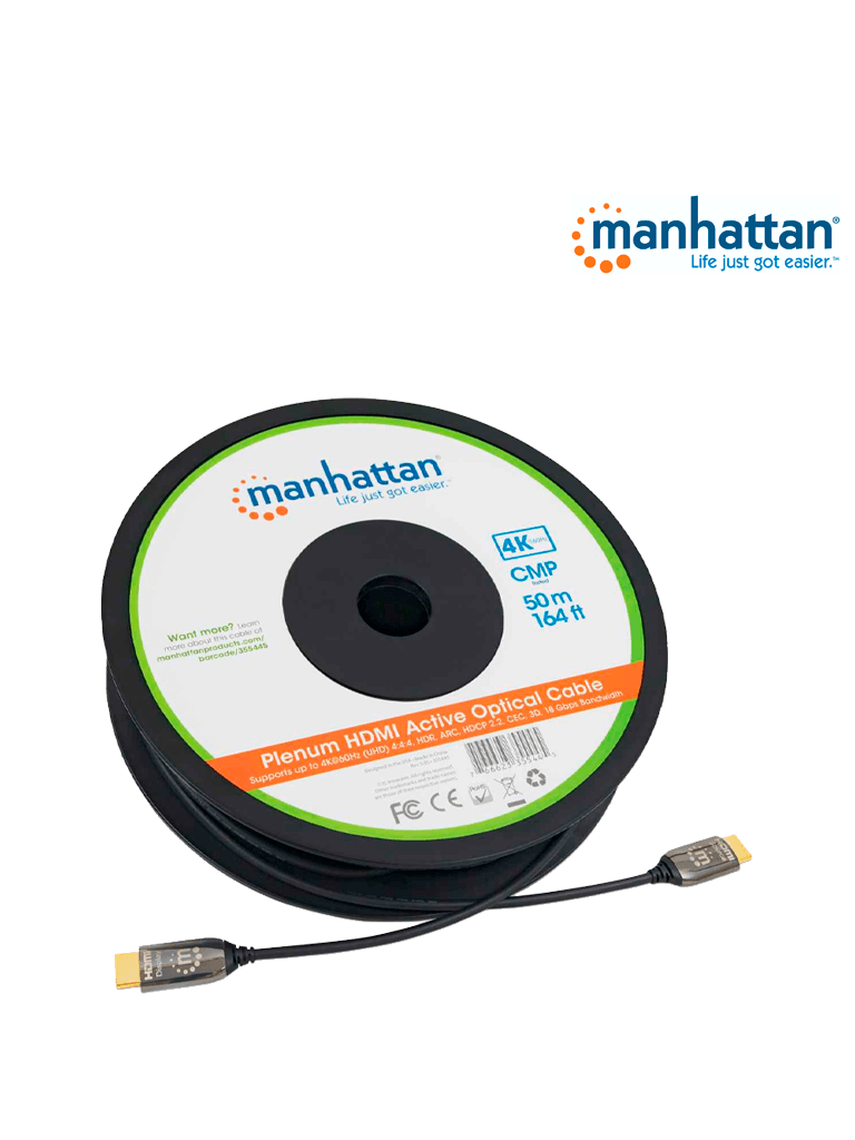 MANHATTAN 355445 - Cable HDMI Optico Activo Plenum de 50