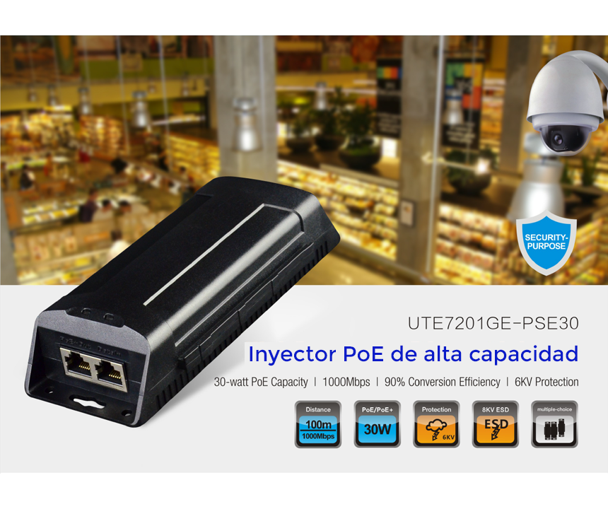 UTEPO UTP7201GEPSE30 - Inyector  PoE plus / 30W /