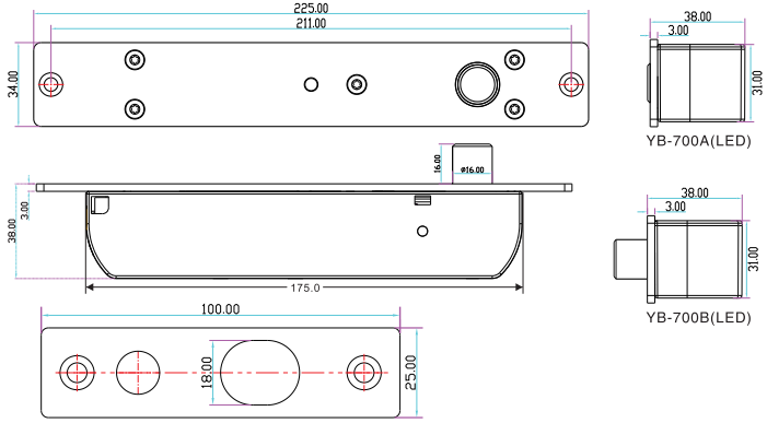 YLI YB700ALED - Cerradura eléctrica de Perno con indicador led,