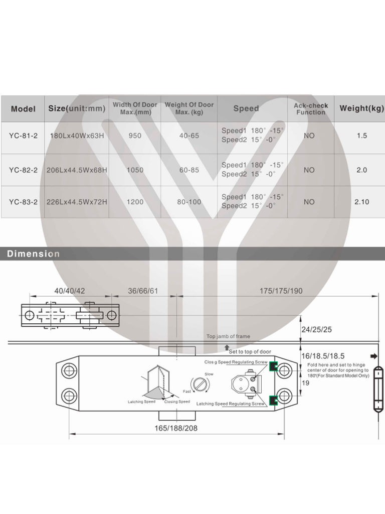 YLI YC-83-2  - Brazo cierra puerta automático / Para