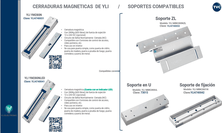 YLI YM280NLED - Cerradura Magnética con LED / Fuerza de