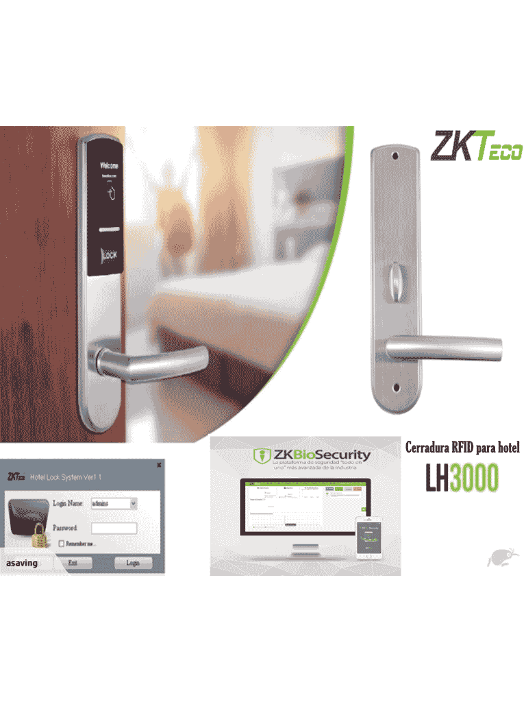 ZKTECO LH3000L - Cerradura Izquierda para Hotel / Mifare 13.56