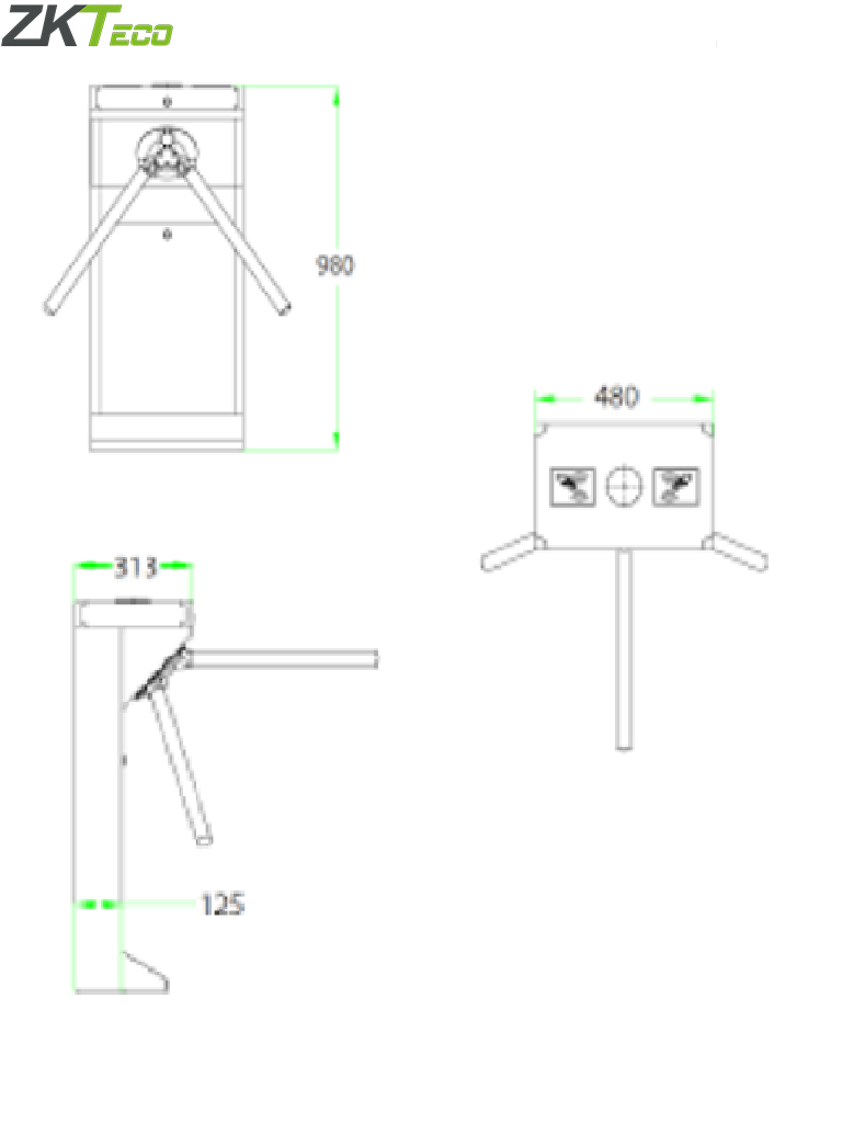 ZKTECO TS1000D - Torniquete Bidireccional / Acero SUS304  /