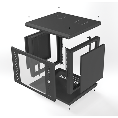[74708] Gabinete para Montaje en Pared Fijo, con 9 Unidades de Rack, de 19in, Puerta de Cristal Templado, Fabricado en Acero