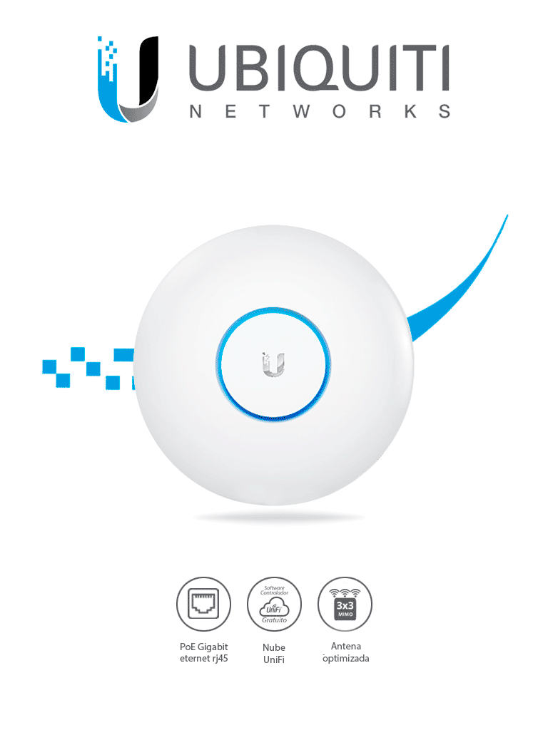 UBIQUITI UAP-AC-PRO - Access Point Inalámbrico UniFi AC / Doble Banda 802.11ac / Interior / MIMO 3x3 / 22 dBm / Hasta 1750 Mbps / Incluye Inyector PoE/