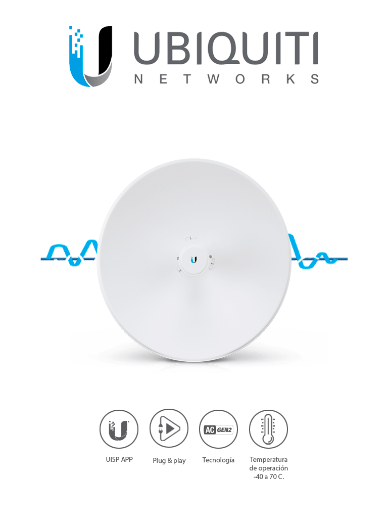 UBIQUITI POWERBEAM AC PBE-5AC-GEN2 - Radio con antena integrada Airmax AC GEN2 5.8GHz / Exterior / MIMO / Antena 25 dBi / 25 dBm / Rendimiento hasta 450 Mbps 