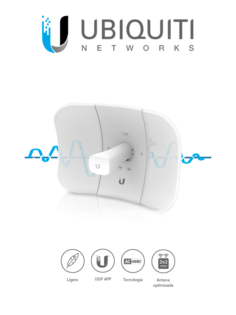 [95410] UBIQUITI LITEBEAM AC LBE-5AC-GEN2	- Radio con antena integrada Airmax AC GEN2 5.8GHz / Exterior / Antena 23 dBi / 25 dBm / Rendimiento hasta 450 Mbps 
