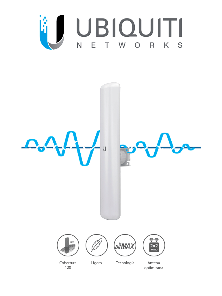 [UBI016037] UBIQUITI LITEBEAM AC LAP-120 - Radio con antena integrada Airmax AC 5.8GHz / Exterior / Antena Sectorial 16 dBi / 120 Grados apertura / 25 dBm / Rendimiento hasta 450 Mbps
