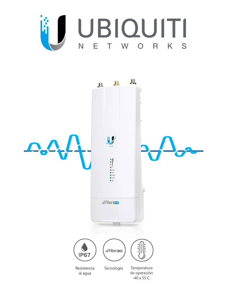 Airfiber Radio Backhaul conectorizado de alta capacidad, con tecnología LTU airFiber hasta 1 Gbps, 5 GHz (4.8 - 6.2 GHz), No hay compatibilidad con AF-5X