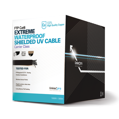 [161297] Bobina de cable 305 Metros Cat6+ CALIBRE 23, Climas EXTREMOS, Color negro, sin blindar, para intemperie. 