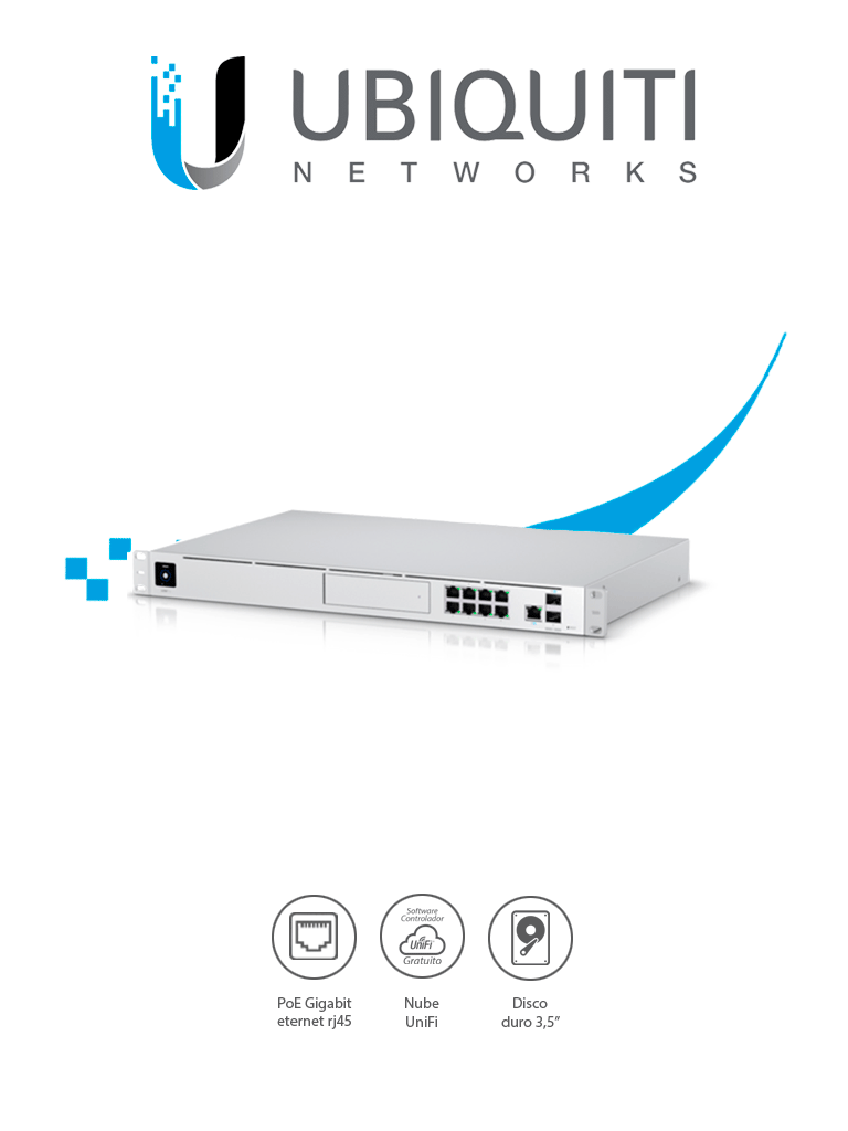UniFi OS Console: Dream Machine Pro, con 1 puerto WAN Gigabit RJ45, 1 puerto WAN 10G SFP+ / 8 puertos LAN Gigabit RJ-45, y una bahía de HDD 3.5" (No incluye HDD), Integra todas las aplicaciones UniFi