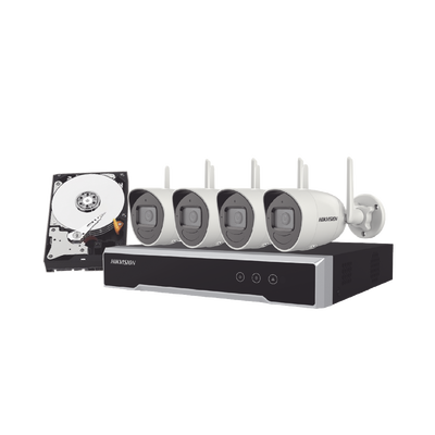 Kit IP Inalámbrico 1080p / NVR 4 Canales / 4 Cámaras Bala para Exterior / 1 HDD de 1 TB / Modo Repetidor