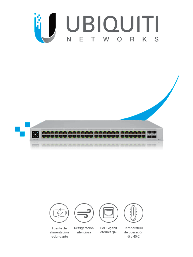 UBIQUITI USW-PRO-48-POE - UniFi Switch Gigabit PoE PRO / 48 Puertos PoE Gigabit Ethernet / 4 Puertos SFP 1-10G / PoE 600 Watts / Pantalla Informativa / PoE at / PoE bt