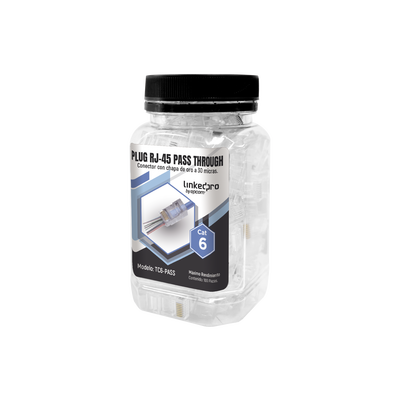 [165440] Bote con 100 Plugs Pass through RJ45 Cat6 sin blindaje, chapado de oro a 30 micras para durabilidad extrema