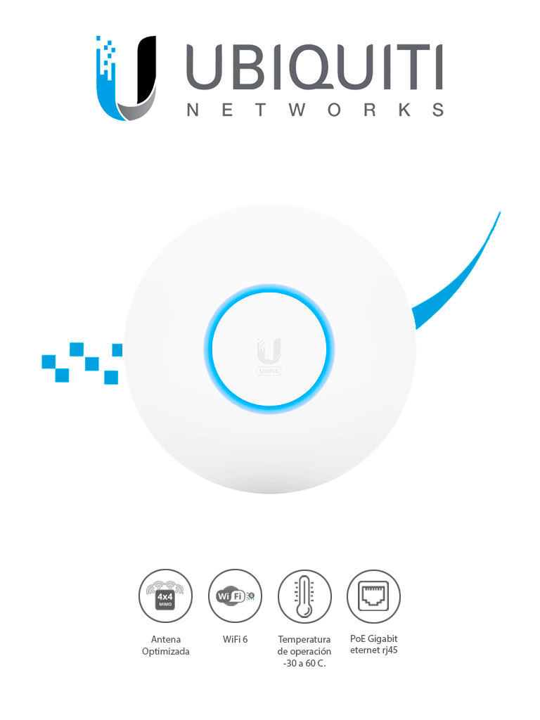 [195400] UBIQUITI U6-LR  Punto de Acceso WiFi 6 3.0 Gbps con radios de 5 GHz (4x4 MU-MIMO y OFDMA) y 2.4 GHz 4x4 MIMO 