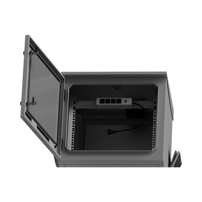 Gabinete de Exterior con Rack de 19" de 9UR con Ventiladores y Termostato (Montaje a poste o torre se vende por separado).