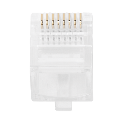[165439] Bote con 100 Plugs Pass through RJ45 Cat5e sin blindaje, chapado de oro a 30 micras para durabilidad extrema