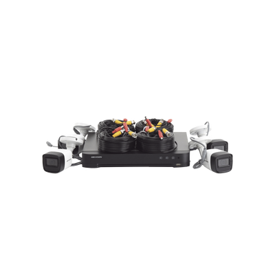 [201252] (MICRÓFONO INTEGRADO) KIT TURBOHD 5 Megapixel / DVR 4 Canales / 4 Cámaras Bala con Micrófono Integrado (exterior 2.8 mm) / Fuente de Poder / Accesorios de Instalación