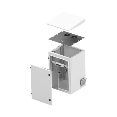 Gabinete de Exterior con Rack de 19" de 16U con Ventiladores y Termostato (Montaje a poste o torre se vende por separado).