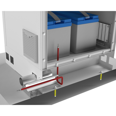 Gabinete de Piso para Exterior con Ventiladores y Termostato con Rack de 19" de 16 U + Espacio para Baterías. 