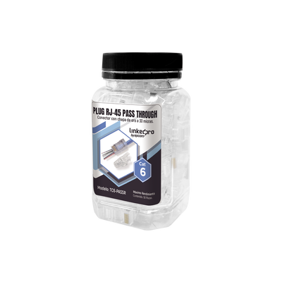 [172216] Bote con 50 Plugs Pass through RJ45 Cat6 sin blindaje, con alivio de tensión incluido, chapado de oro a 30 micras para durabilidad extrema