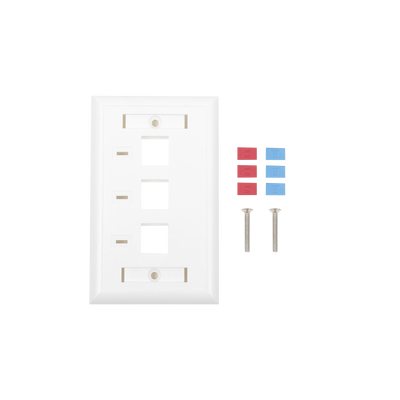 [67818] Placa de pared, de 3 puertos, Keystone, con espacio para etiqueta - Color Blanco