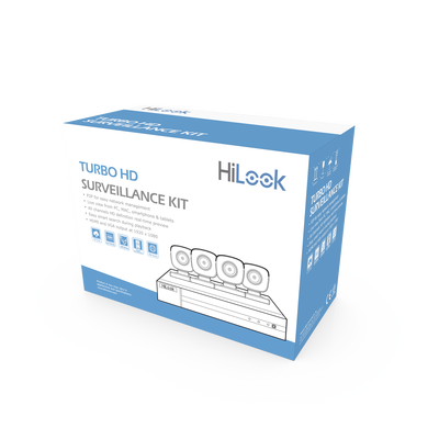 [208340] KIT TurboHD 1080p / DVR 8 canales con H.265+ / 4 Cámaras Bala Metálicas / Fuente de Poder / Accesorios de Instalación